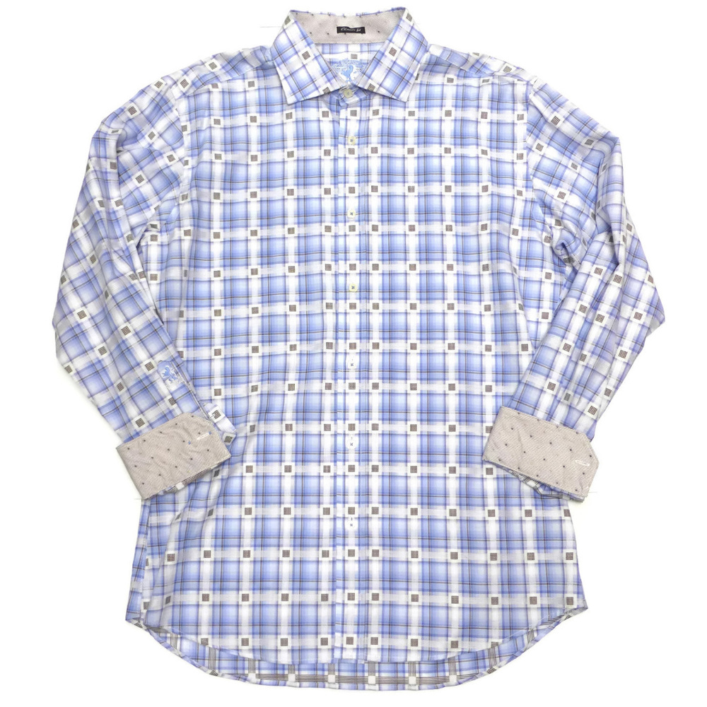 Bugatchi Flip Cuff Blue Check Shirt Italy